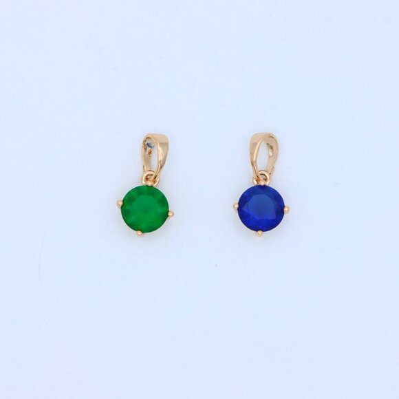 "Round Blue Stone Pendant in Gold Plated Brass – Dainty Everyday Charm, XPPT1758 - Picture 10 of 13